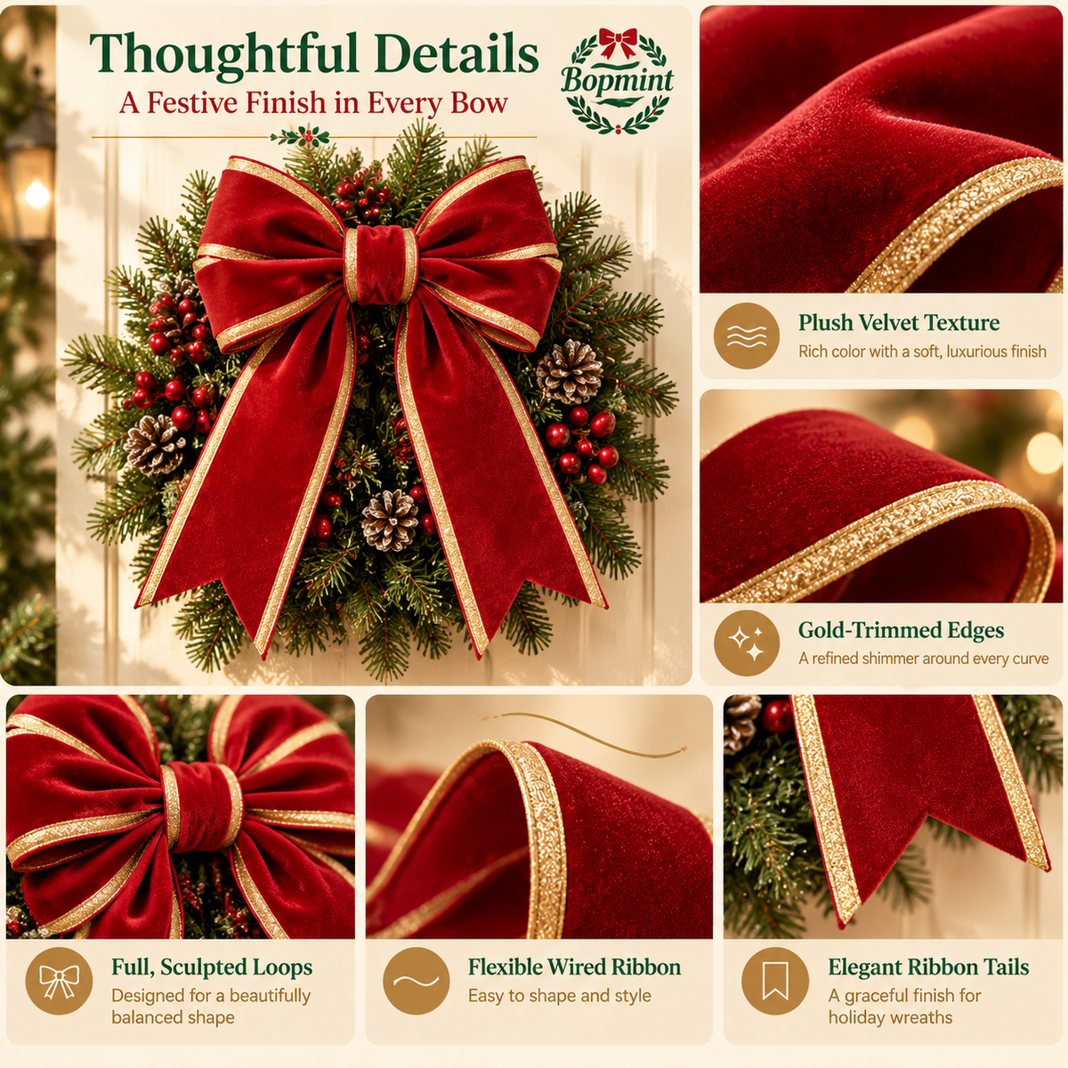 Bopmint Signature Velvet Christmas Bow