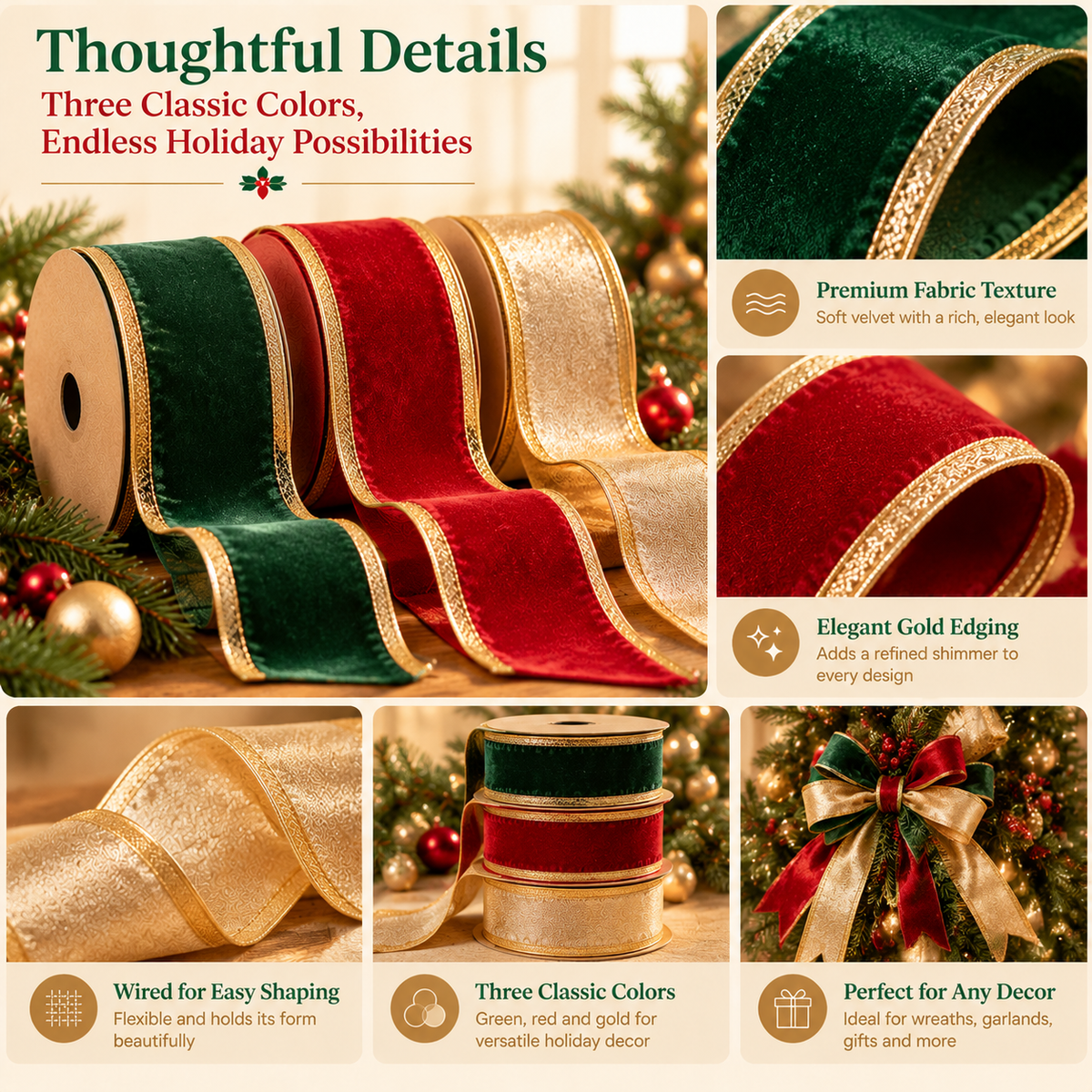 Bopmint Wired Christmas Ribbon Set