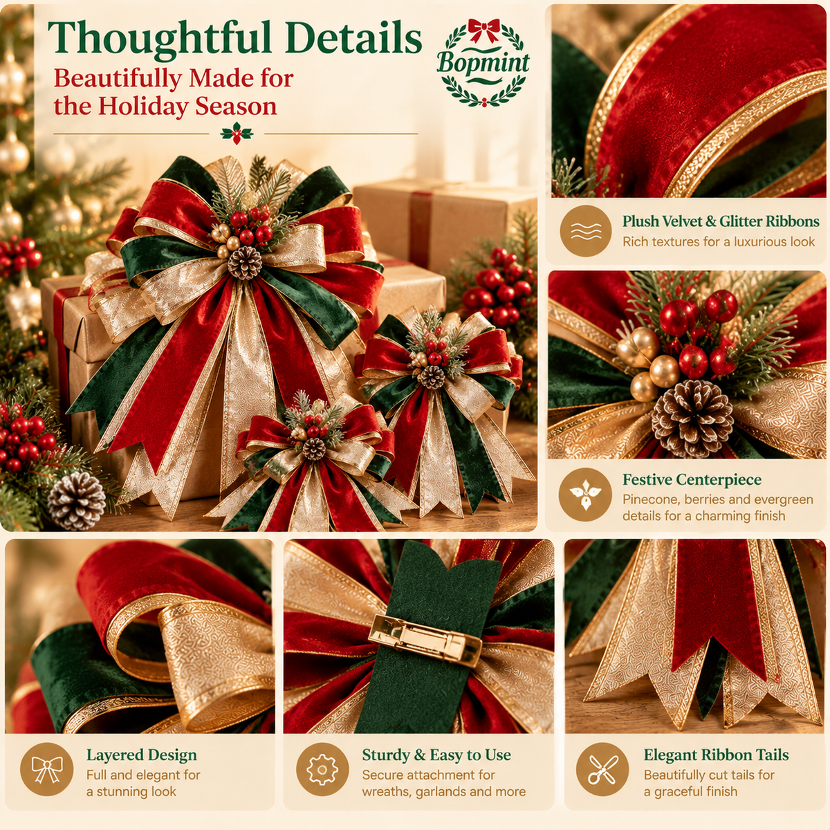Bopmint Layered Holiday Bow Set